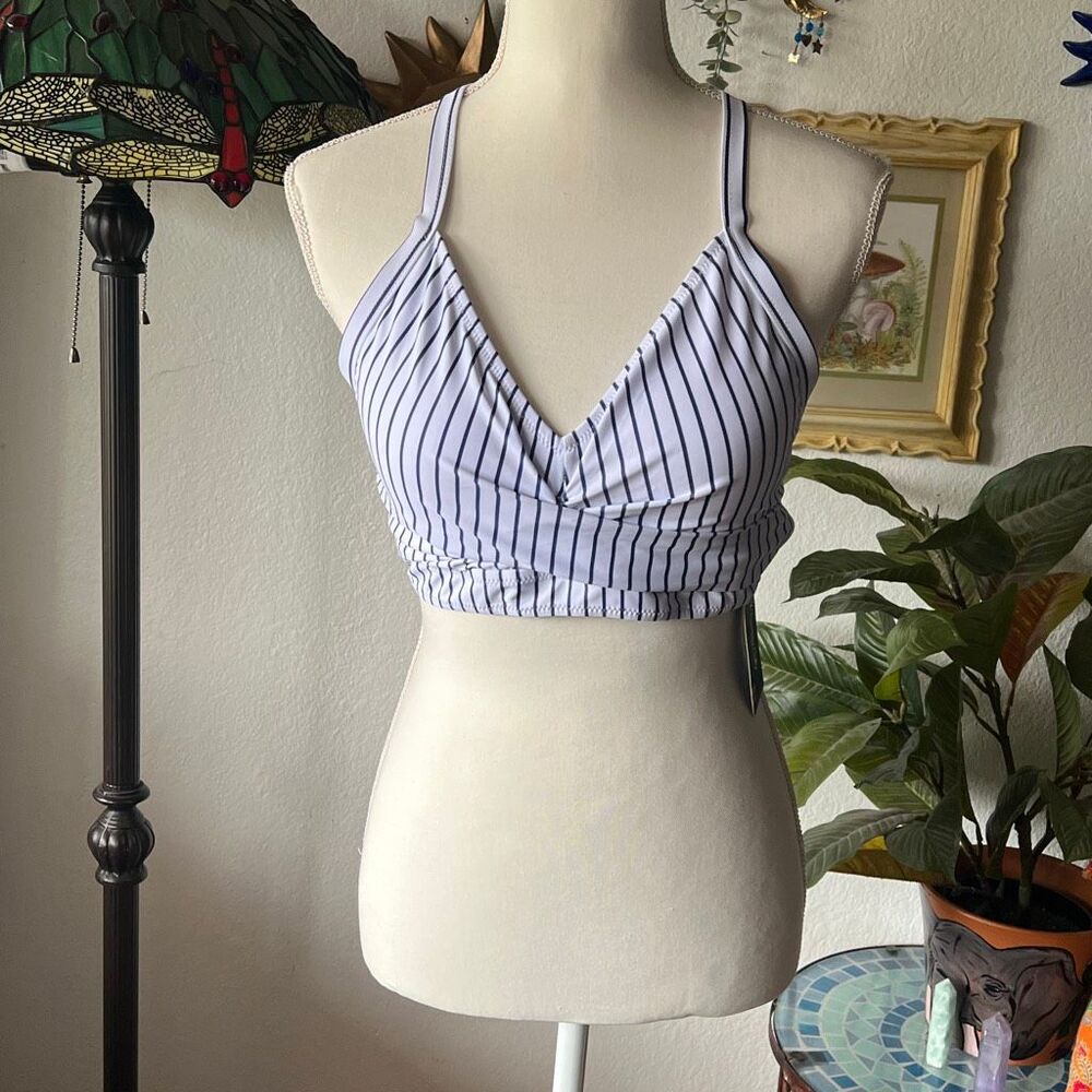 Blooming jelly Size M White & Blue Striped Bikini ToP swimsuit NWT